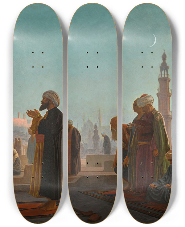 Triptych art skateboard deck of Jeanlon Grme Evening Prayer Cairo by Jean-Lon Grme (1824-1904)