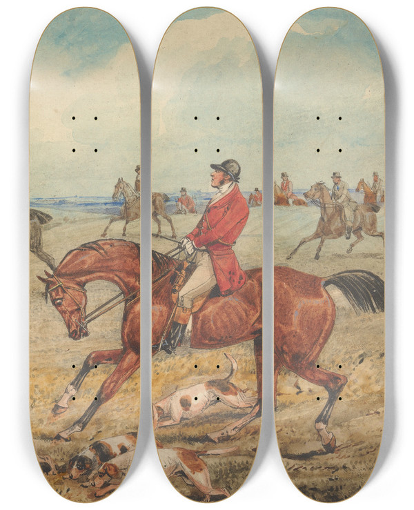 Triptych art skateboard deck of Henry Thomas Alken The Check What The Devil Do You Do Here by Henry Thomas Alken (1785-1851)