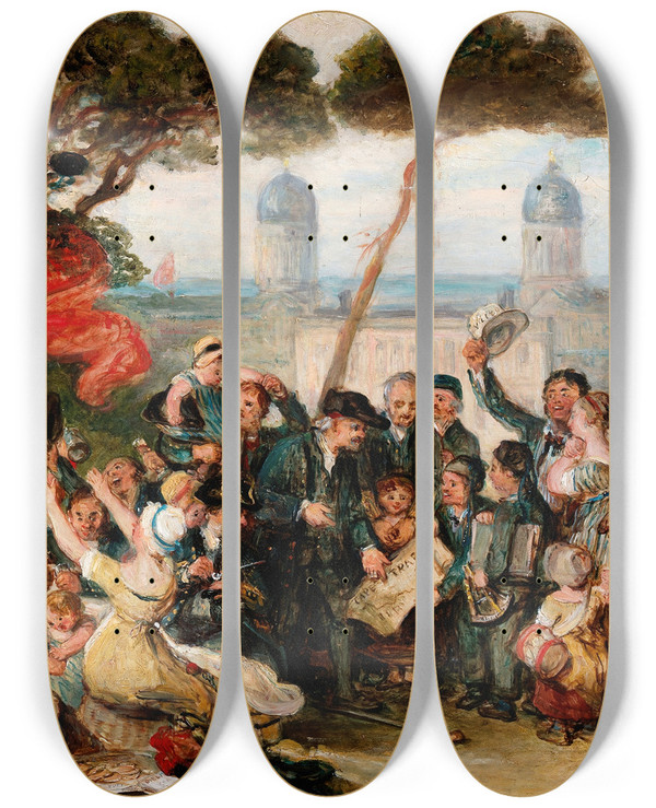 Triptych art skateboard deck of John Burnet Greenwich Pensioners by John Burnet