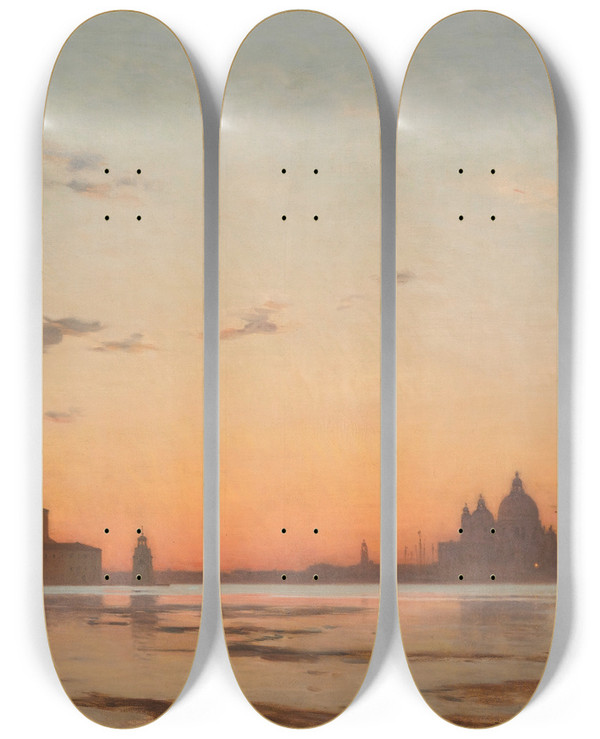 Triptych art skateboard deck of Amde Rosier Le Canal San Marco Au Crpuscule Venise by Amedee Rosier (1841-1898)