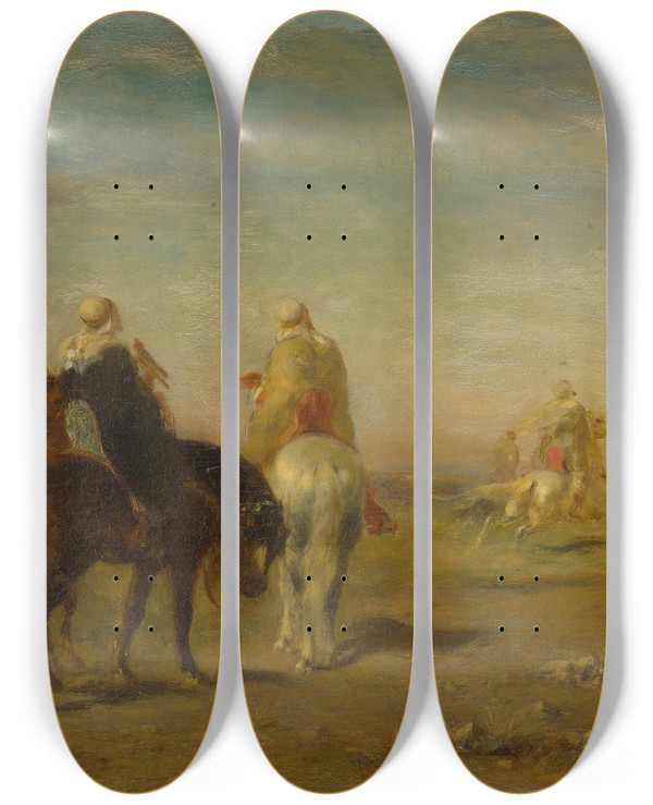 Triptych art skateboard deck of Eugne Fromentin Arabs On Horseback by Eugene Fromentin (1820-1876)