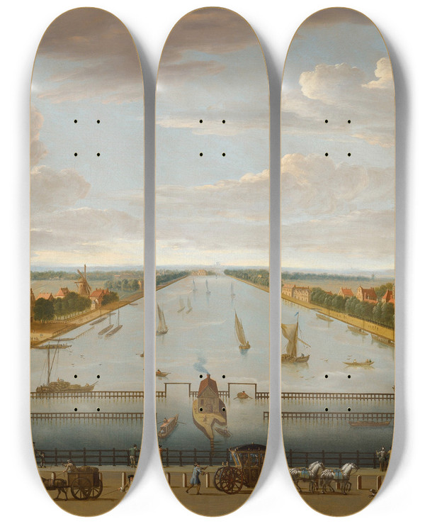 Triptych art skateboard deck of Dutch School The Amstel From The Hogesluis Facing South by Dutch School