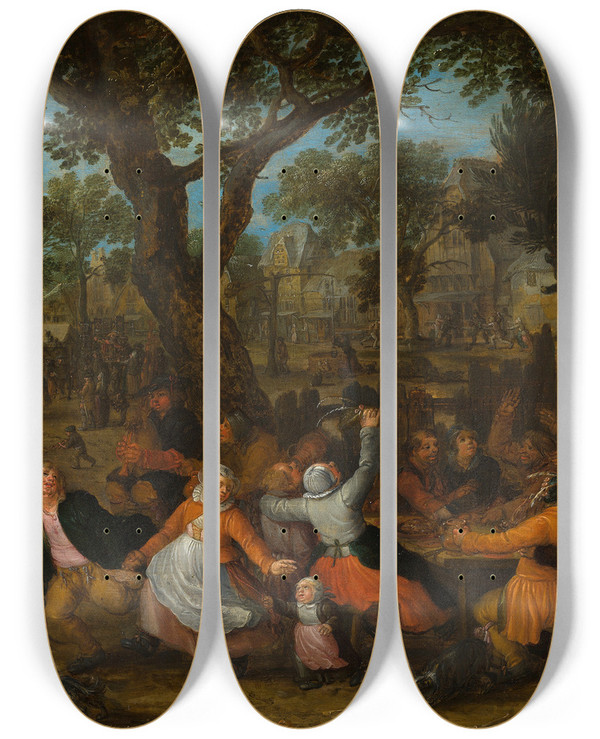 Triptych art skateboard deck of David Vinckboons Country Fair by David Vinckboons (1576-1629)