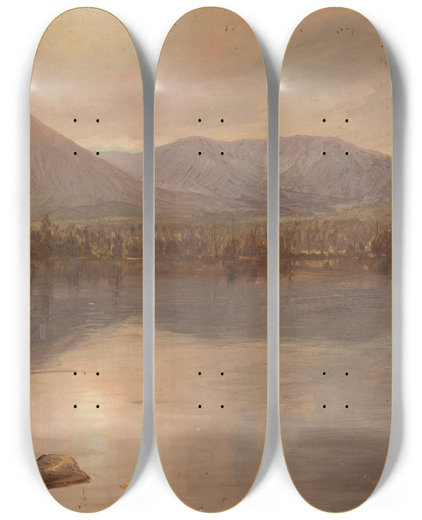 Triptych art skateboard deck of Frederic Edwin Church Mounts Katahdin And Turner From Lake Katahdin Maine by Frederic Edwin Church (1826-1900)