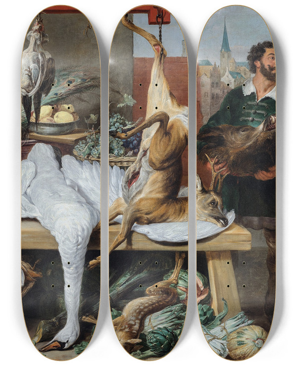 Triptych art skateboard deck of Frans Snyders Game Market_1 by Frans Snyders (1579-1657)
