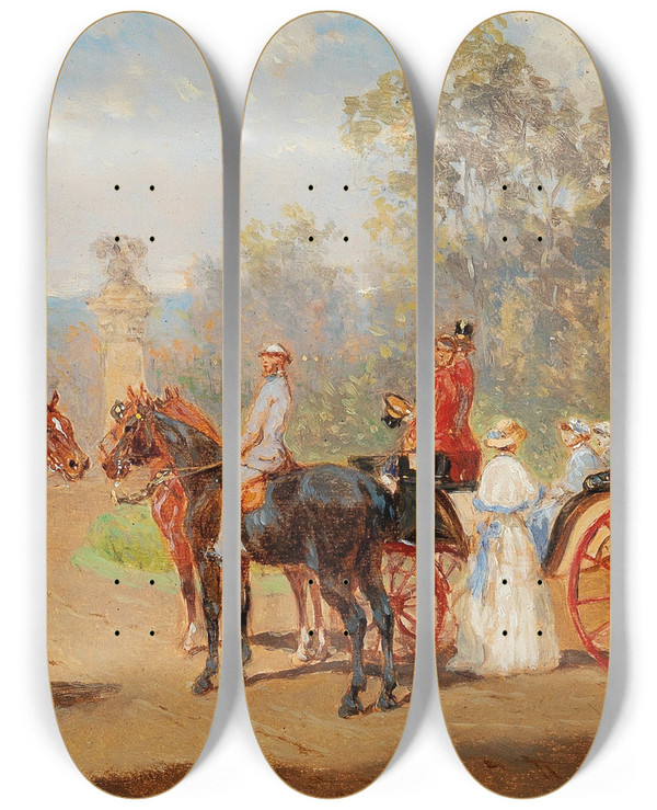 Triptych art skateboard deck of Alexander Von Bensa Motiv Aus Schnbrunn Bei Wien by Alexander Von Bensa (1820-1902)