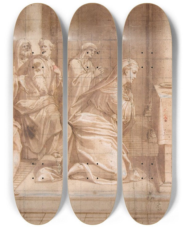 Triptych art skateboard deck of Giovanni Battista Trotti The Circumcision Of Jesus by Giovanni Battista Trotti (1555-1612)