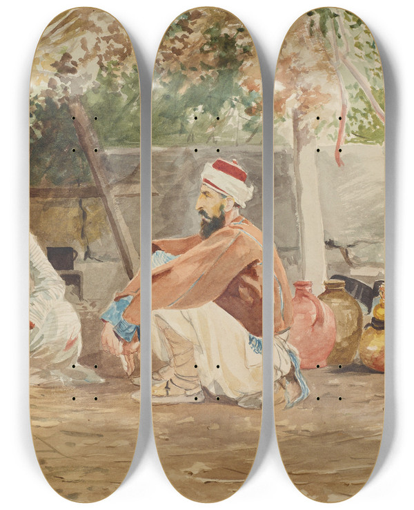 Triptych art skateboard deck of Jacek Malczewski Genre Scene From Asia Minor by Jacek Malczewski (1854-1929)
