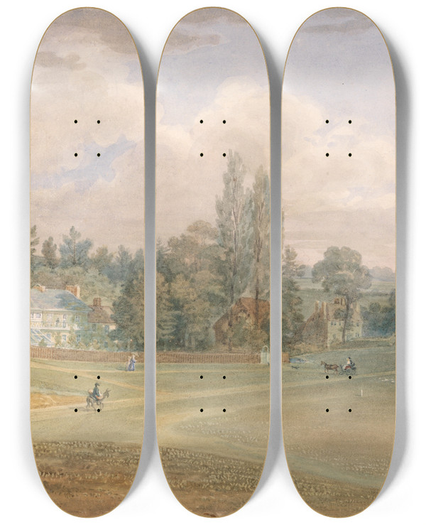 Triptych art skateboard deck of George Johann Scharf Reigate Heath by George Johann Scharf