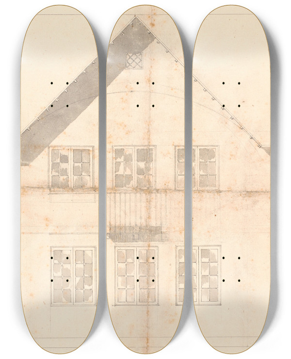 Triptych art skateboard deck of Nicolai Abildgaard Spurveskjuls Facade by Nicolai Abildgaard (1743-1809)