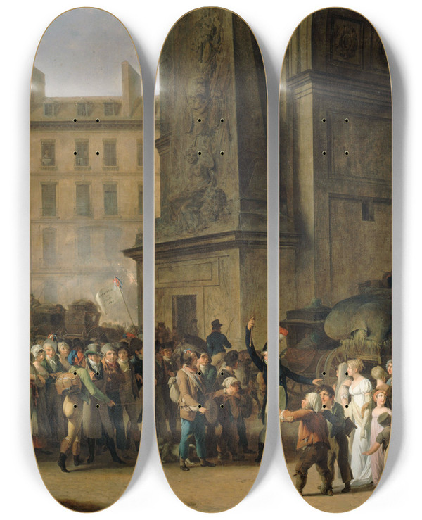Triptych art skateboard deck of Louis Lopold Boilly Les Conscrits De 1807 Dfilant Devant La Porte Saintdenis by Louis Leopold Boilly (1761-1845)