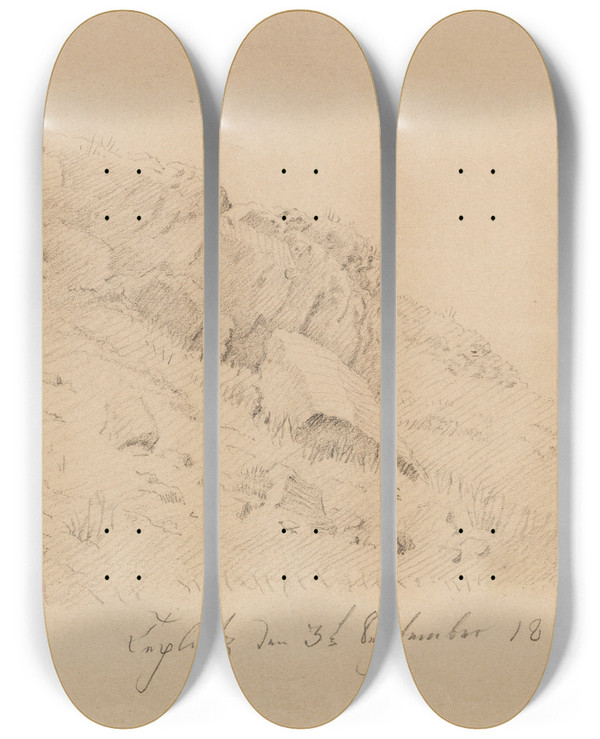 Triptych art skateboard deck of Caspar David Friedrich Wiese In Teplitz by Caspar David Friedrich (1774-1840)