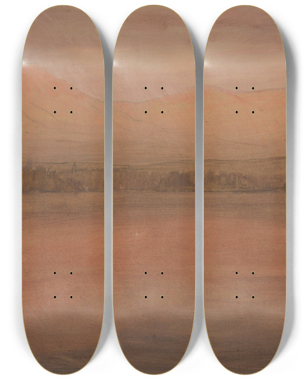 Triptych art skateboard deck of Frederic Edwin Church Mts Katahdin And Turner From Lake Katahdin by Frederic Edwin Church (1826-1900)