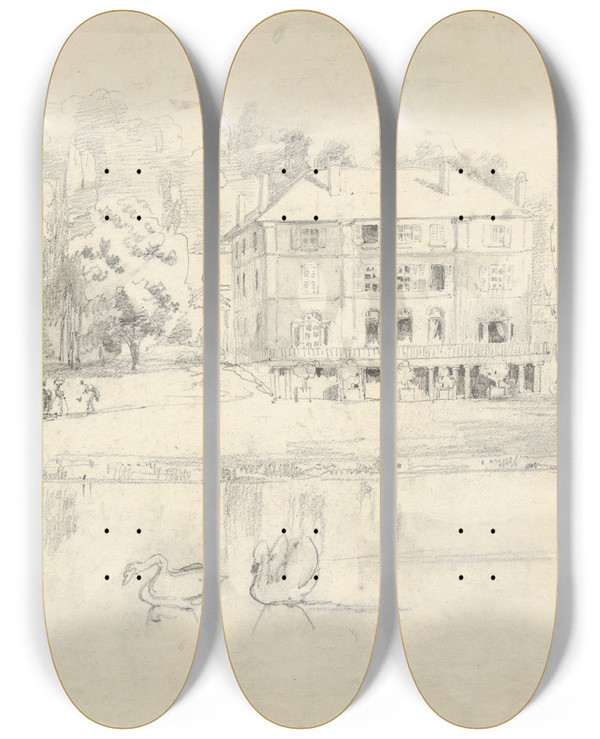 Triptych art skateboard deck of Paul Huet View Of The Chteau At Folembray_1 by Paul Huet (1803-1869)