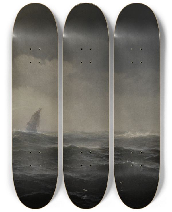 Triptych art skateboard deck of Edward Moran The Sea by Edward Moran (1829-1901)