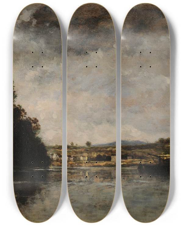 Triptych art skateboard deck of Charles Franois Daubigny Paysage Par Temps Dorage by Charles Francois Daubigny (1817-1878)