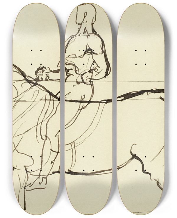 Triptych art skateboard deck of Benjamin Robert Haydon Sketch Of Horse And Rider by Benjamin Robert Haydon (1786-1846)