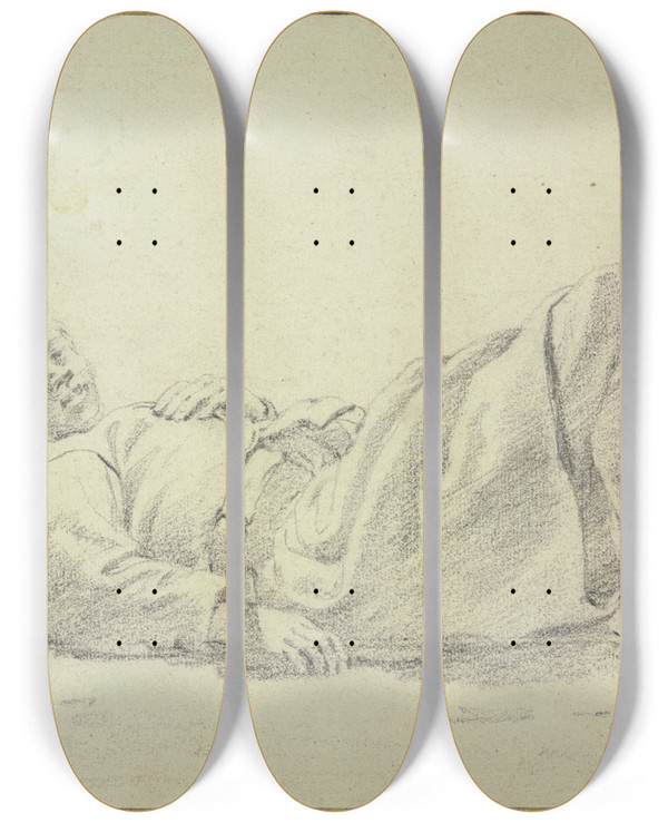 Triptych art skateboard deck of Cornelis Saftleven Lying Boy by Cornelis Saftleven (1607-1681)
