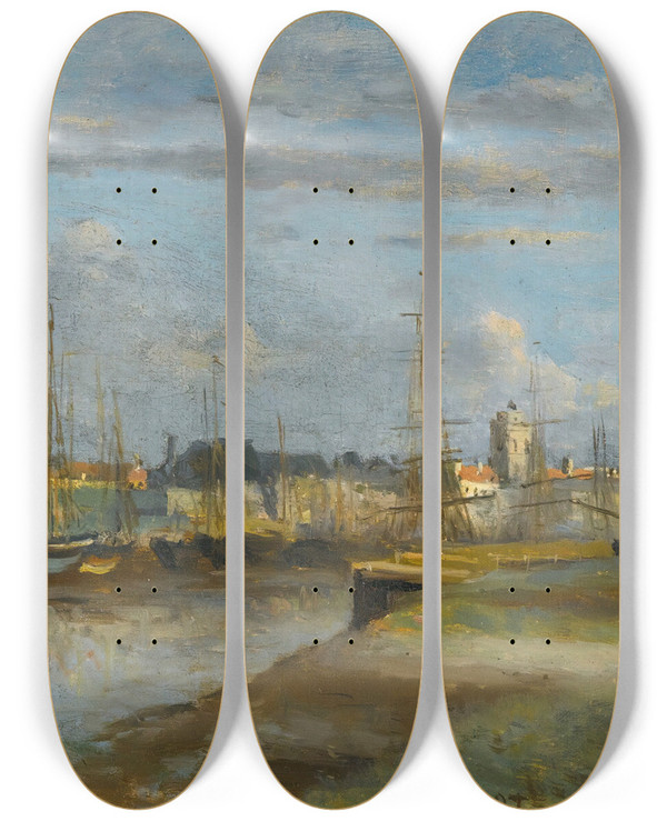 Triptych art skateboard deck of Jeanbaptistecamille Corot Dunkerque Larrireport by Jean-Baptiste-Camille Corot (1796-1875)