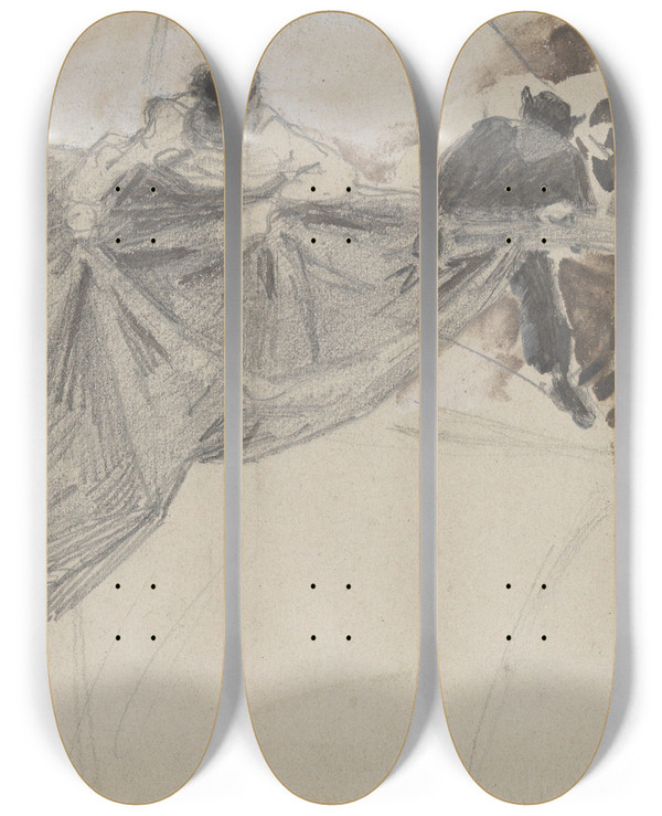 Triptych art skateboard deck of John Singer Sargent Two Sailors Furling Sail by John Singer Sargent (1856-1925)