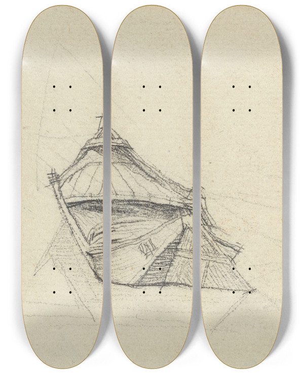 Triptych art skateboard deck of Charles Meryon Seine Boat For Le Pontauchange by Charles Meryon (1821-1868)