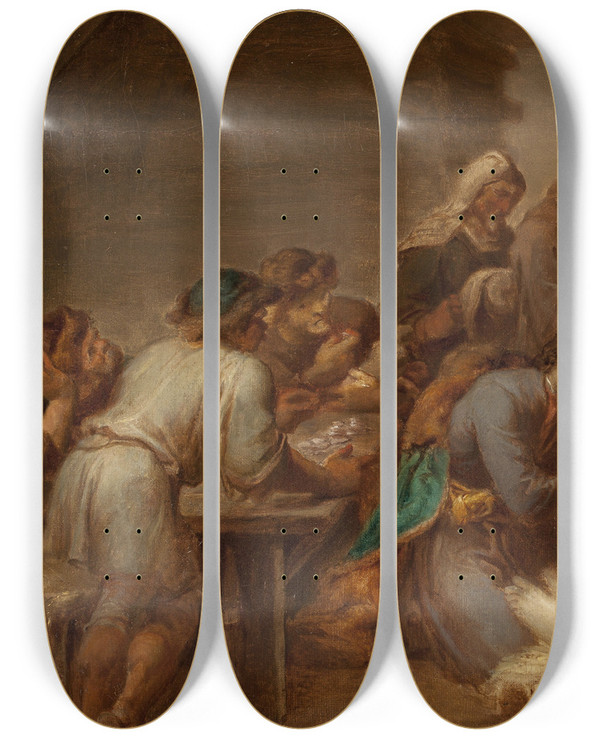 Triptych art skateboard deck of Aleksander Kotsis Death In Exile by Aleksander Kotsis (1836-1877)