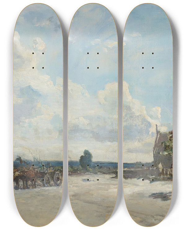 Triptych art skateboard deck of Johan Barthold Jongkind Rue Saintparizelechtel Prs De Nevers by Johan Barthold Jongkind (1819-1891)