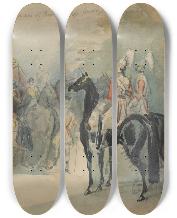 Triptych art skateboard deck of Constantin Guys The Duchess Of Kents State Carriage by Constantin Guys (1805-1892)