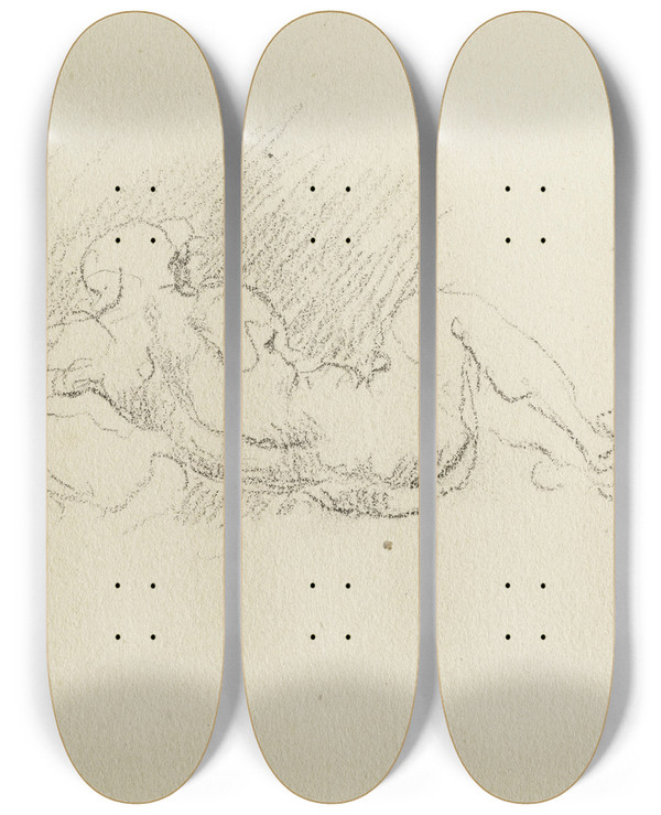 Triptych art skateboard deck of Jeanbaptiste Carpeaux Etude Pour Un Homme Allong De Dos by Jean-Baptiste Carpeaux (1827-1875)