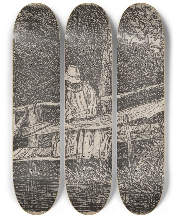 Triptych art skateboard deck of Joseph Stannard The Footbridge_1 by Joseph Stannard (1797-1830)