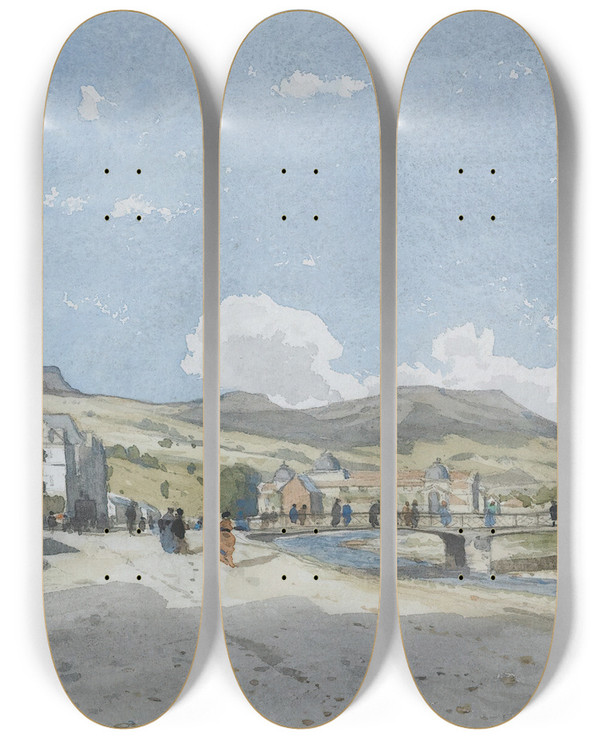 Triptych art skateboard deck of Henrijoseph Harpignies La Bourboule by Henri Joseph Harpignies (1819-1916)