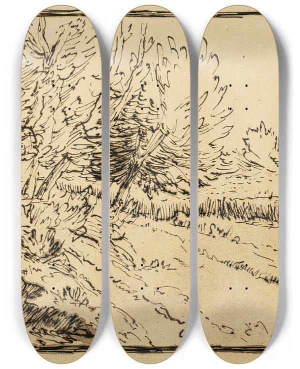 Triptych art skateboard deck of Jeanfranois Millet Barbizon Path In The Countryside Vichy by Jean-Franois Millet (1814-1875)