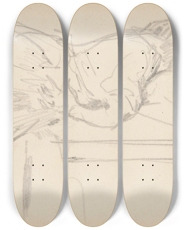 Triptych art skateboard deck of John Singer Sargent Figure Of Agirl by John Singer Sargent (1856-1925)