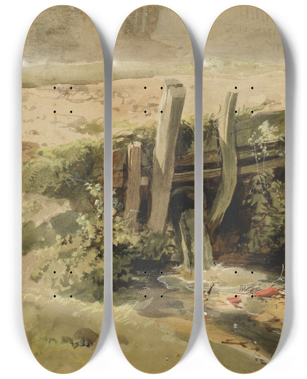 Triptych art skateboard deck of John Middleton The Sluice Gate by John Middleton (1827-1856)