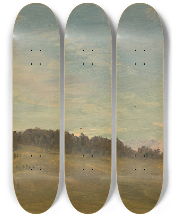 Triptych art skateboard deck of Frederic Edwin Church Summer Landscape_2 by Frederic Edwin Church (1826-1900)