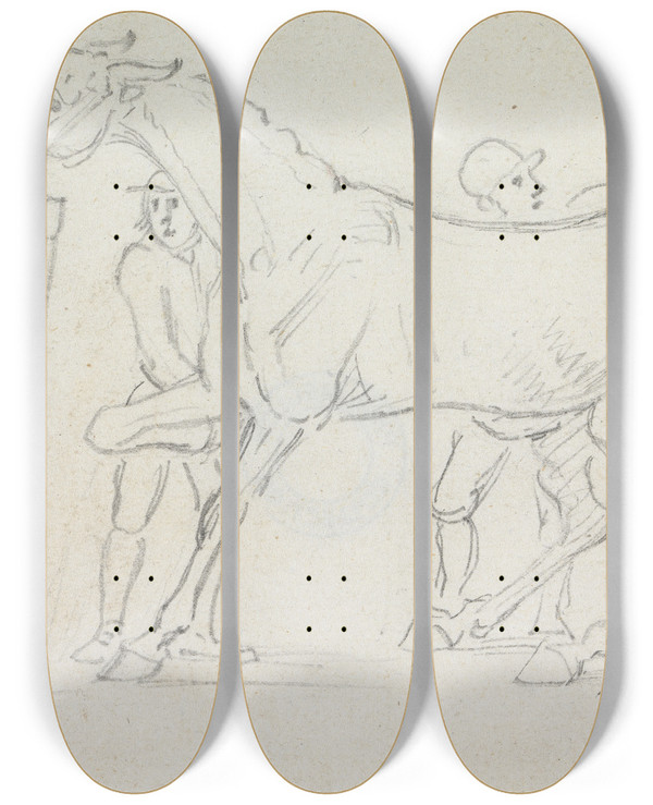Triptych art skateboard deck of James Seymour Flying Childers And Grooms by James Seymour (1697-1752)