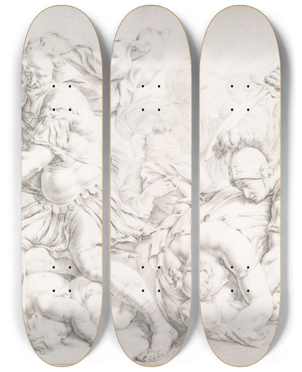 Triptych art skateboard deck of Willem Van Mieris Massacre Of The Innocents by Willem Van Mieris (1662-1747)