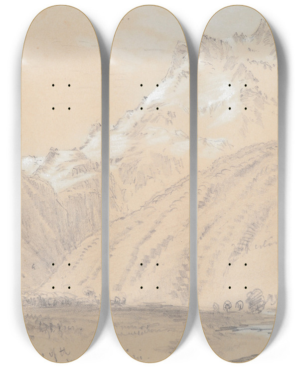 Triptych art skateboard deck of Nicholas Chevalier Sources Of The Waimakariri by Nicholas Chevalier (1828-1902)