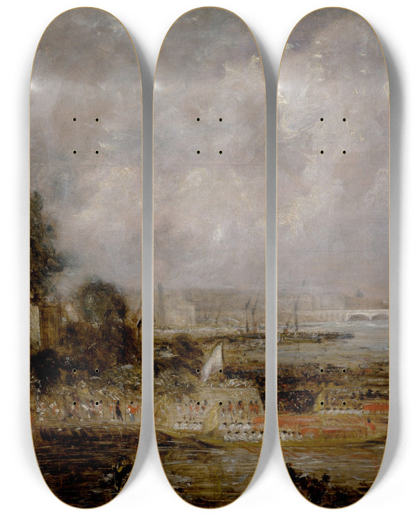 Triptych art skateboard deck of John Constable The Opening Of Waterloo Bridge by John Constable (1776-1837)