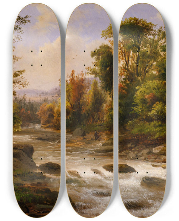 Triptych art skateboard deck of Robert S Duncanson On The St Annes East Canada 1863 by Robert S Duncanson (1821-1872)