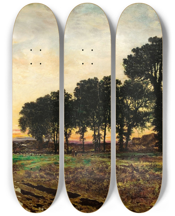 Triptych art skateboard deck of Benjamin Williams Leader Evening After The Rain by Benjamin Williams Leader (1831-1923)