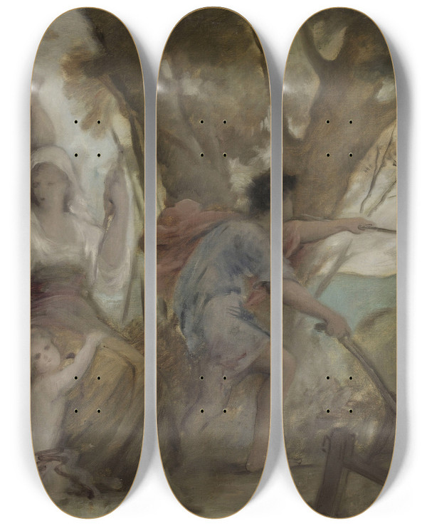 Triptych art skateboard deck of Franois Lafon Maternit Et Labourage by Francois Lafon (1846-1920)