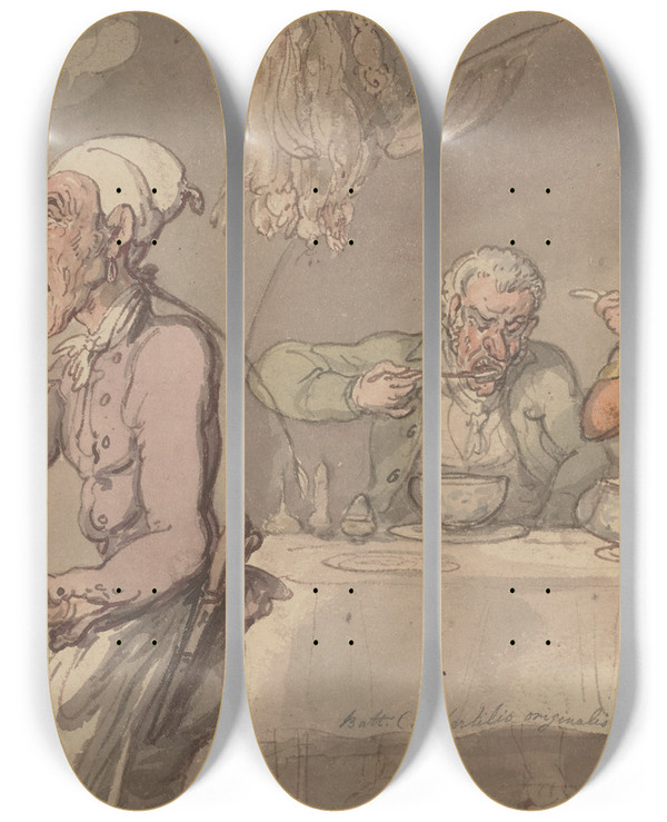 Triptych art skateboard deck of Thomas Rowlandson Bath by Thomas Rowlandson (1756-1827)