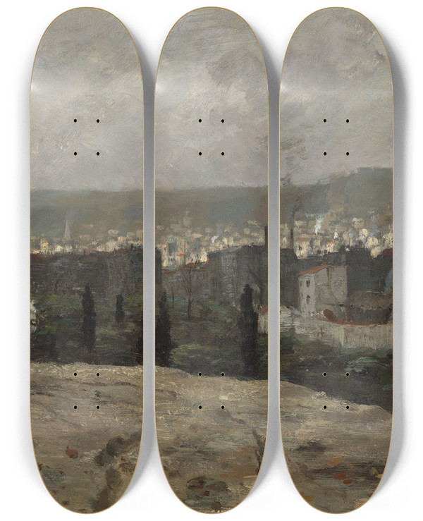 Triptych art skateboard deck of Frits Thaulow Parisian View by Frits Thaulow (1847-1906)