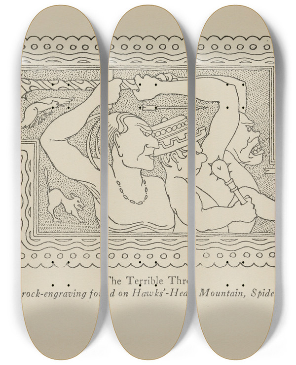 Triptych art skateboard deck of Hugh Lofting The Terrible Three by Hugh Lofting (1886-1947)