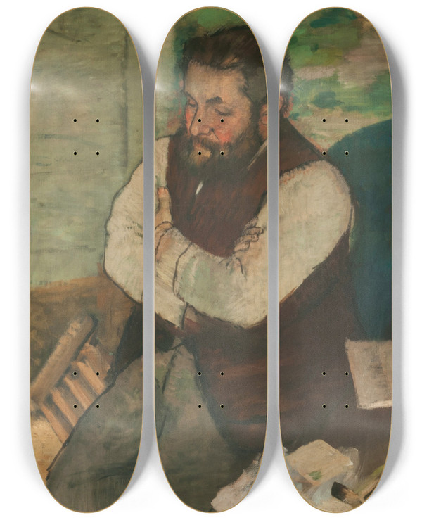 Triptych art skateboard deck of Edgar Degas Retrato De Diego Martelli by Edgar Degas (1834-1917)