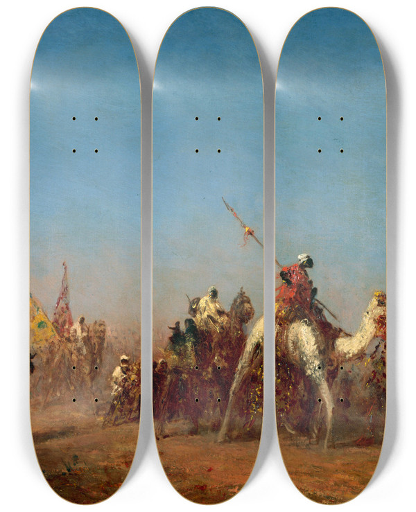 Triptych art skateboard deck of Flix Ziem Caravane En Route Vers La Mecque by Felix Ziem (1821-1911)