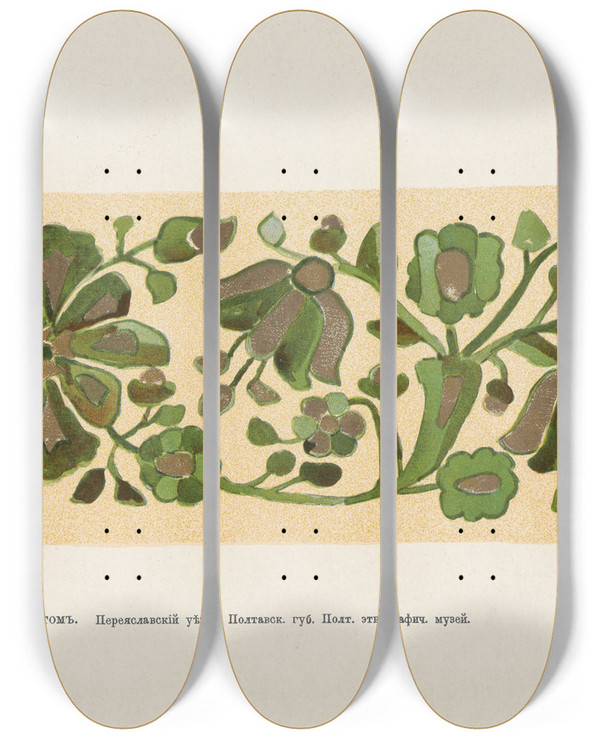 Triptych art skateboard deck of Nikolay Samokish Motivy Ukrainskago Ornamenta Pl 37 by Nikolay Samokish (1860-1944)