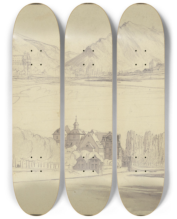 Triptych art skateboard deck of Anton Radl Bad Ems by Anton Radl (1774-1852)