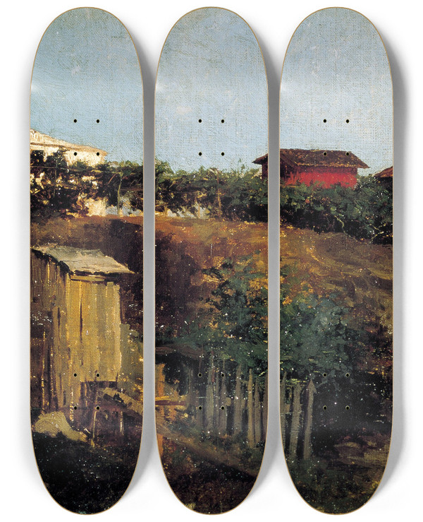 Triptych art skateboard deck of Mariano Fortuny Marsal Portici Landscape by Mariano Fortuny Marsal (1838-1874)